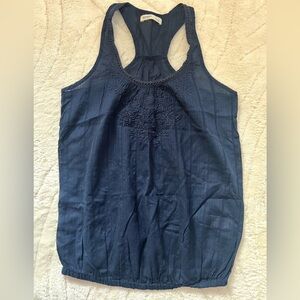 Elegant Navy Blue Cotton Sleeveless Top Size XS